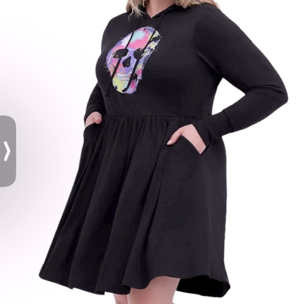 Torrid 2X Hooded Skull Black Skater Dress
